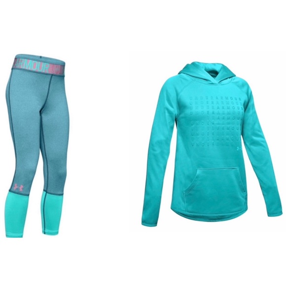 Girls Under Armour Hoodie & Leggings Outfit Size Youth Medium & Large - Picture 1 of 6